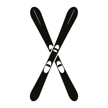 A simple black and white graphic illustration of crossed ski equipment