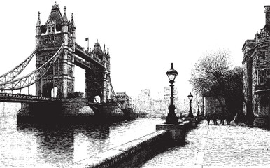 Tower Bridge, England illustration on a white background. This vector illustration can be used in any size you like for advertising, logos, and other work.
