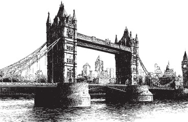 Obraz premium Tower Bridge, England illustration on a white background. This vector illustration can be used in any size you like for advertising, logos, and other work. 