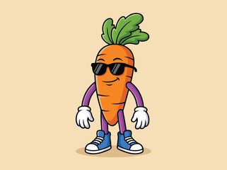 Cool Cartoon Carrot Character Wearing Sunglasses and Sneakers.