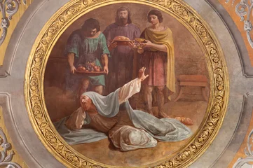 Fotobehang Jezus Christus VIGEVANO, ITALY - JANUARY 18, 2026: The detail of ceiling fresco of Prophetic Dreams of Joseph in Egyp in the Cathedral of St. Ambrose by Francesco Gonin (1858).  © Renáta Sedmáková