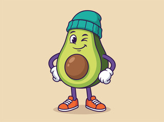 Obraz premium Cute Avocado Character Wearing a Beanie and Sneakers.