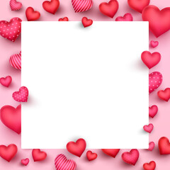Happy Valentine's day card hearts vector background. Valentine's day holiday backdrop texture, romantic wedding design. 3D Velentine heart, valentine day greeting card. Bokeh background.  © King Designz