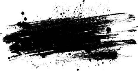 Naklejka premium Hand Painted Black Grunge Brush Stroke Texture with Paint Splatter Details on Rough White Background.Modern vector illustration for creative design, posters, and artistic layouts.