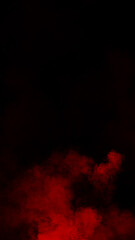 Vertical abstract smoke misty fog on isolated black background. Red smoke effect overlays. Design texture element.