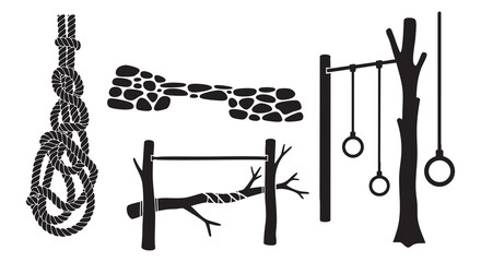 Vector Illustration of Climbing Ropes, Pull-Up Bars, and Natural Wood Gym Elements