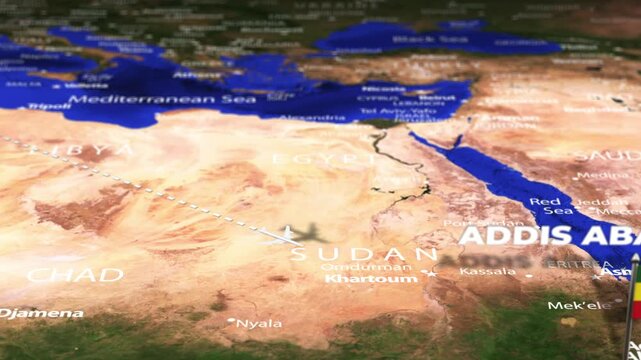 Flight From Algiers ALGERIA to Addis Ababa ETHIOPIA with flag pins