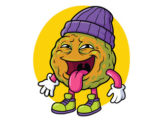 Funny Cartoon Papaya Character with Goofy Expression.