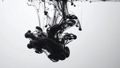Black ink disperses in water, creating a dynamic abstract form against white