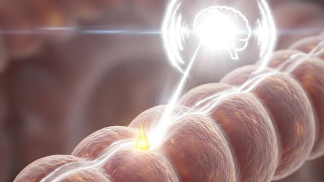 Macro shot of nutrient absorption by villi connected to brain path