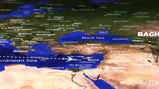 Flight From Algiers ALGERIA to Baghdad IRAQ with flag pins