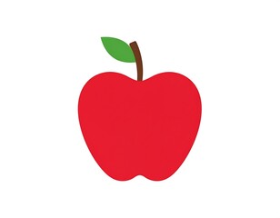 A vibrant red fruit icon with green leaf on a white background, representing freshness