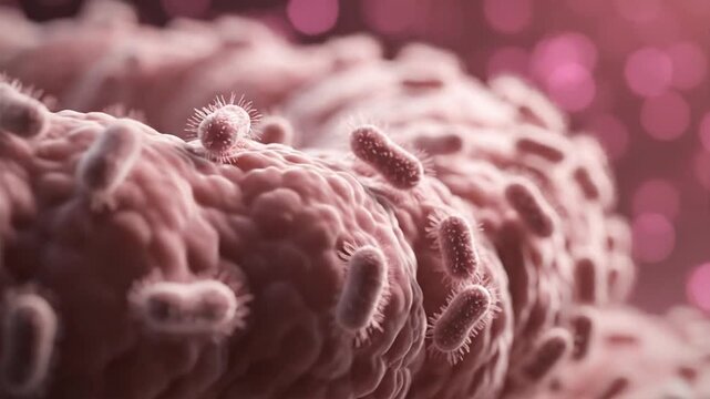 Microscopic view of human microbiota influencing overall health within the intestinal tract