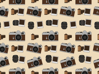 Retro Camera and Film Roll Pattern.