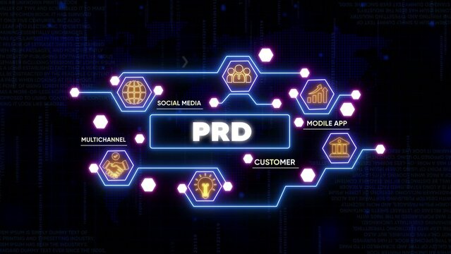 Product Development PRD Concept with Social Media Marketing and Customer Engagement in Futuristic Digital Network