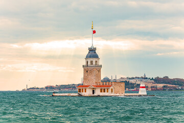 Maiden's Tower (or Kız Kulesi) against the dramatic  sky.