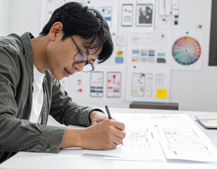 Konzentrierter Designer arbeitet an seinem Projekt