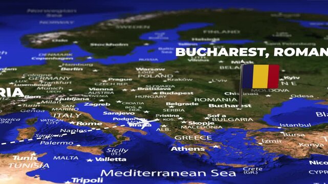 Flight From Algiers ALGERIA to Bucharest ROMANIA with flag pins