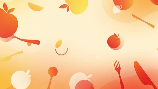 Colorful Utensils and Fruits Falling Animation.