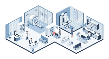 Obraz premium Isometric Illustration of Modern Office Space Layout.