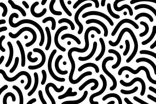 Black & White Squiggle Pattern &ndash; Seamless Abstract Doodle Design. Seamless Squiggle Line Art. Bold Black Curves on White Background