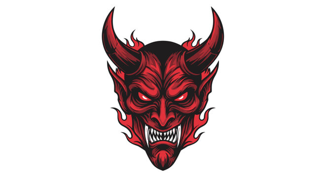 Red Devil Head with Horns and Sharp Teeth.