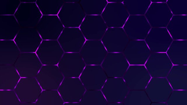 Elegant Purple Neon Glowing Hexagon Grid Loop Background
