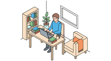 Woman working on laptop at desk.