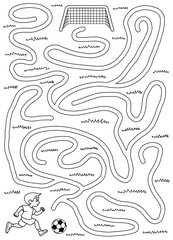 Naklejka premium Soccer maze graphic black white sketch vertical illustration vector 