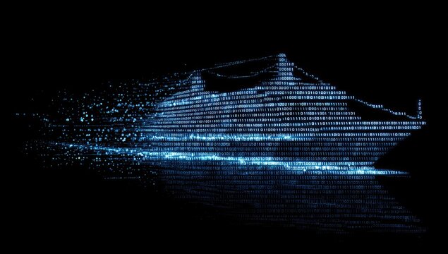 A cruise ship shape made of binary code
