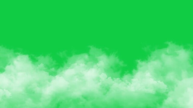 realistic clouds moving isolated on green background animation, nature weather puffy cloud summer and spring day overlay motion design element