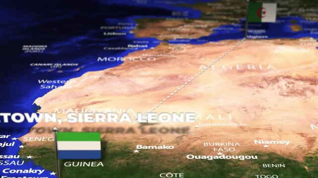 Flight From Algiers ALGERIA to Freetown SIERRA LEONE with flag pins