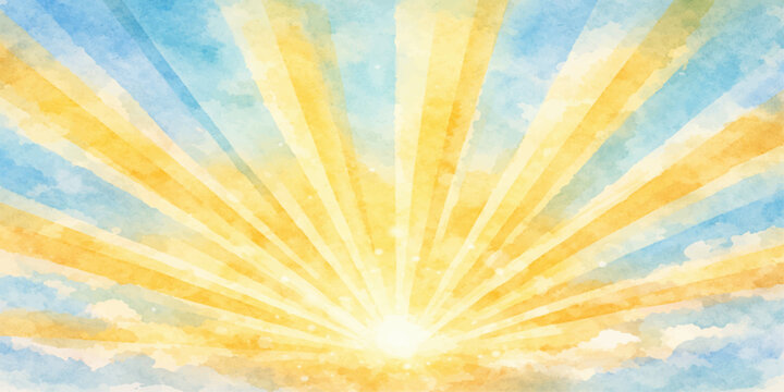 A vibrant nature wallpaper featuring bright sun rays bursting through clouds in a clear blue summer sky at sunrise with a vector design of shining sunlight and golden sunshine