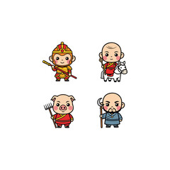 Journey to the West cartoon characters set.