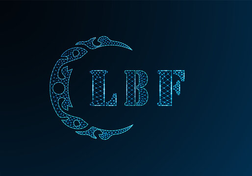 Low poly letter logo LBF design. LBF letter logo low poly vector design on blue color gradient background. LBF logo low poly design