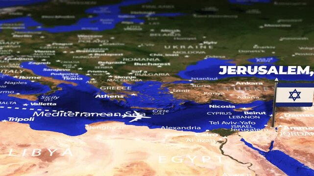 Flight From Algiers ALGERIA to Jerusalem Israel with flag pins