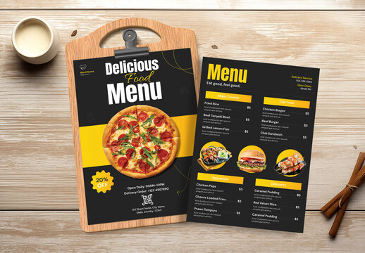 Modern Delicious Restaurant Fast Food and Pizza Menu Template