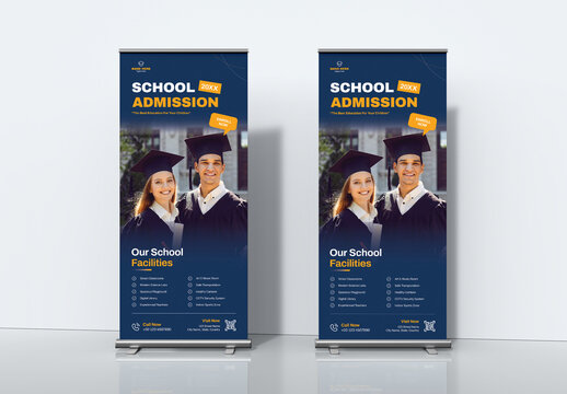 Modern School Admission Roll Up Banner Template for Open Enrollment