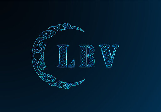 Low poly letter logo LBV design. LBV letter logo low poly vector design on blue color gradient background. LBV logo low poly design
