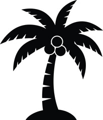 Obraz premium Single palm tree silhouette with coconuts black on transparent background great for tropical beach themes