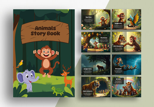 Kids Animal Story Book Magazine Design with Illustration