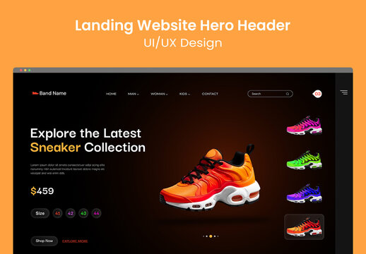 Colorful Sneaker Product E-commerce Landing Page Website Header UI Design