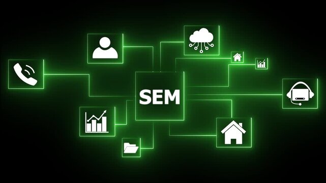 Digital Marketing Cloud S E M Strategy Icons Connected Network Business Growth Teamwork Communication Technology Concept.4k animation motion graphic video.