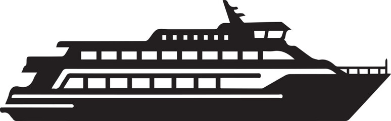 A classic silhouette of a multi-deck passenger ship for ocean travel or river cruises