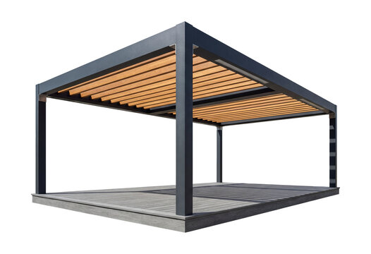 Veranda with a pergola roof.