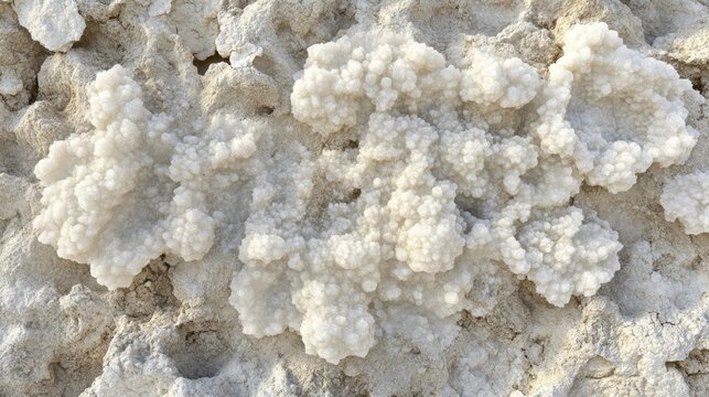Intricate white salt crystal formations showing detailed natural patterns and granular texture