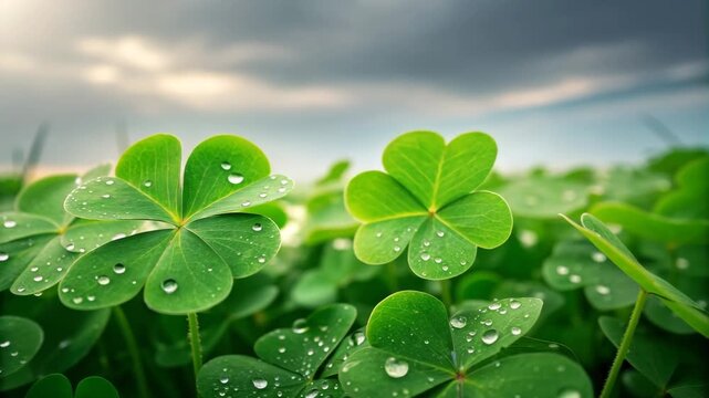 Dewy clover leaf green clover water droplet natural daylight macro plant sharp focus fresh morning wet foliage closeup shallow depth botanica