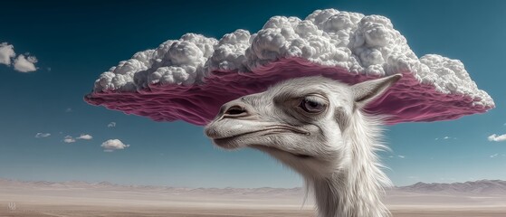 Obraz premium Surreal Creature With Cloud Hat In Desert Landscape — Whimsical Fantasy Wildlife Portrait