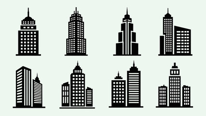 Set of Black and White Skyscraper Icons, Modern City Architecture Collection © Goblik