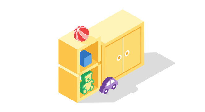 Yellow Toy Storage Cabinet with Toys.